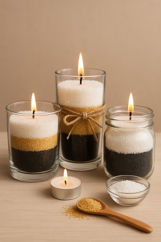 Black, Golden & White Combo – Dark Luxe + Golden Dusk + Pure Glow Candle Sand ✨(300g*3)