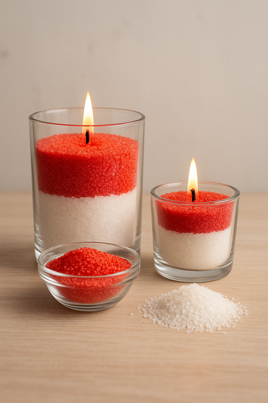 White & Red Combo – Pure Glow + Velvet Ember Candle Sand (300g + 300g)